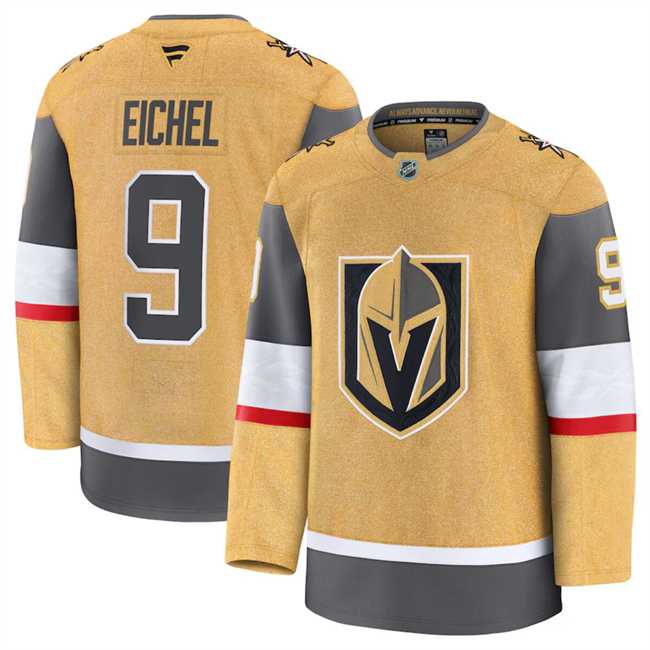 Mens Vegas Golden Knights #9 Jack Eichel Gold 2024-25 Home Stitched Hockey Jersey Dzhi